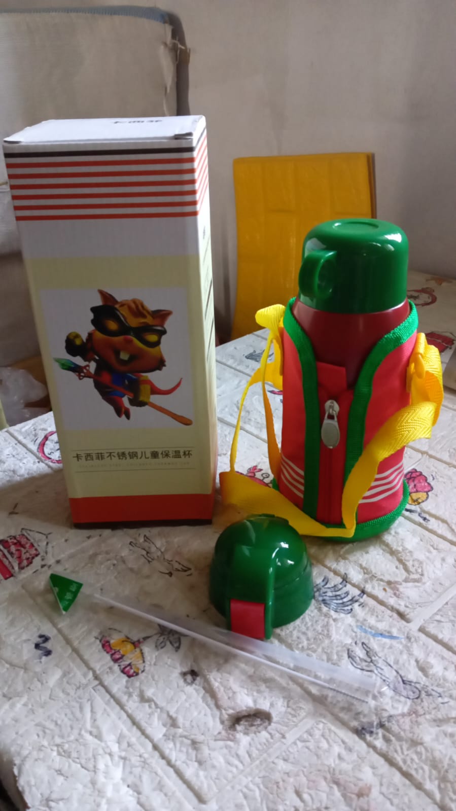 Premium Stainless Steel Insulated Sipper Bottle Print Water FlaskCartoon Vacuum Hot Cold For Kids / Travelling Water Bottle for Kids with Pop up Straw, Double Wall Thermos with Straw & Bottle Zippe Cover For office/Gym/School (550 ML)