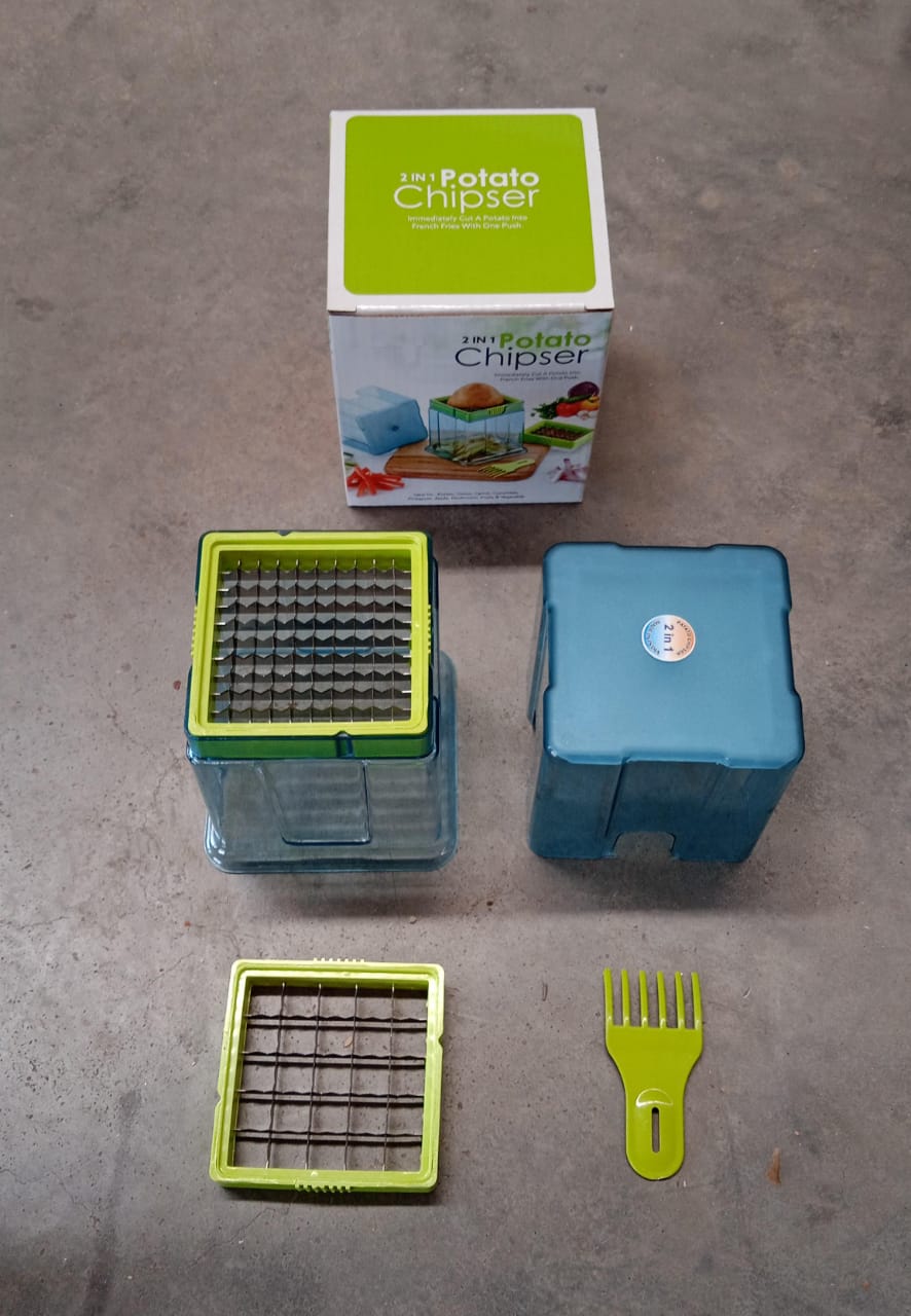 2 in 1 Potato Chipser / Slicer French Fries Maker Finger Chips | Plastic | Two Blades Finger Chips Cutter for Kitchen Accessory Vegetable Fruit Slicer (1 Pc)