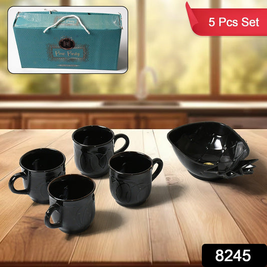 Pine Party Ceramic Tea / cups / Mug Set With Pineapple Shape Serving Bowl Milk Cup, Coffee Cup, Tea Cup, Breakfast Cup, Drinking Mug or Outdoor for Household, Gift for Birthday, Wedding Party (5 Pcs set)