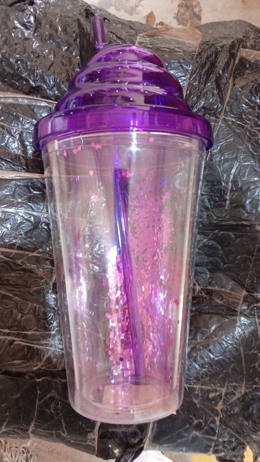High Quality Plastic Creative Cold Drink Cup / Tumble, Reusable Tea Coffee Tumbler with Lid and Straw, Double Wall Plastic Drinking Sport Bottle, Travel Tumbler (1 Pc / Mix Color)