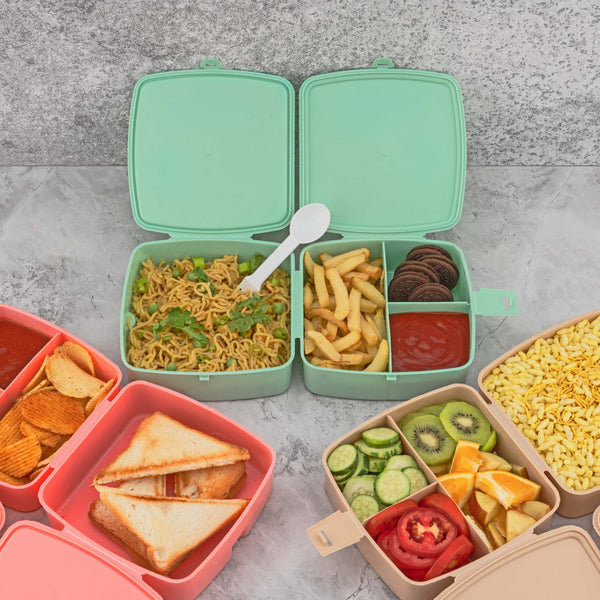 Double-layer lunch box with spoon and 4 compartments