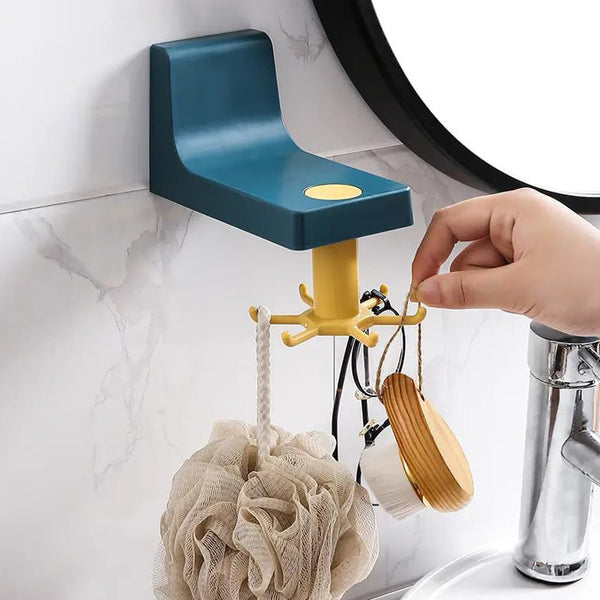 360-degree rotating wall hook hanger with six heavy-duty claw hooks, self-adhesive.