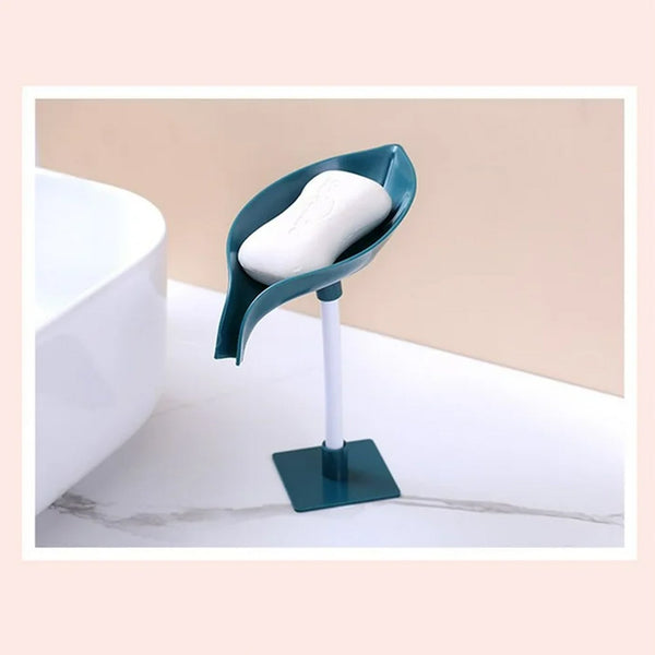 Soap Holder Leaf-Shape Self Draining Soap Dish Holder, With Suction Cup Soap Dish Suitable for Shower, Bathroom, Kitchen Sink