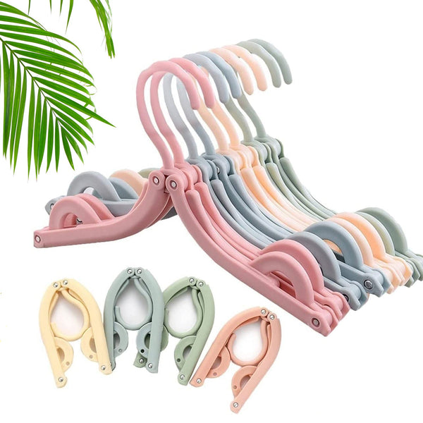 Portable folding clothes hanger, 10 pieces, suitable for travel and storage.