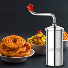 Different views of stainless steel muruku maker showing functionality