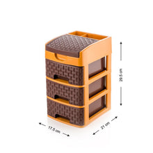 Mini 3-tier storage organizer, ideal for various items in homes and offices.