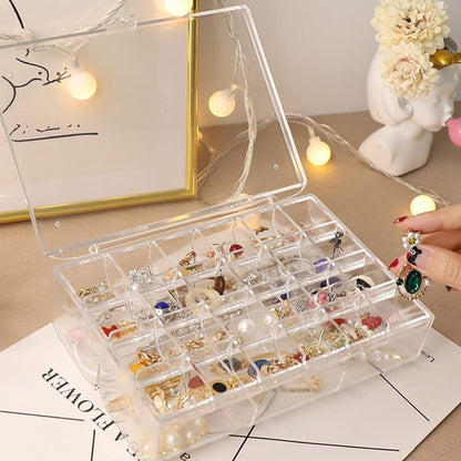 2 layer Acrylic Jewelry Storage Box Dustproof Earring Box, Storage Box Portable Nail Art Storage Case, 24-Grid Small and 6-Grid Big case Makeup Vanity Box (1 Pc / 30 Compartment)