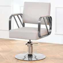 Hydraulic lift chair in silver and gold, modern design for home, office, or cafe use.